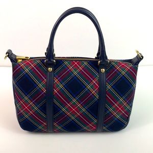 Talbots New plaid fabric and leather bag, 9x13
